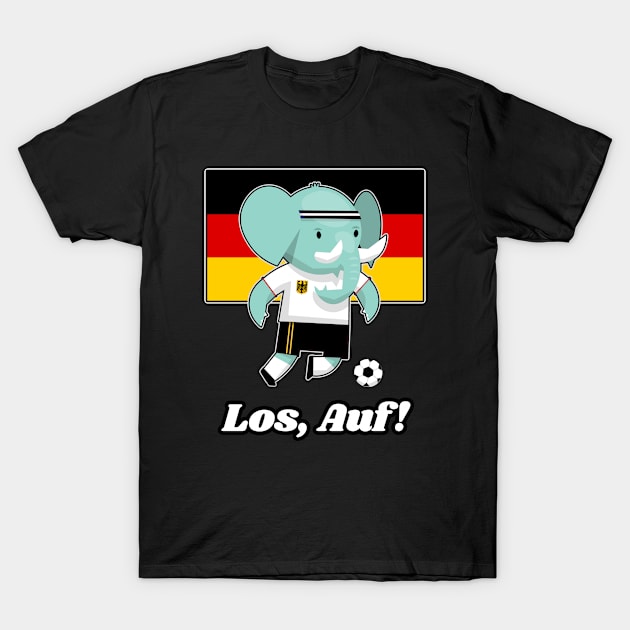 ⚽ German Flag, Cute Elephant, "Los, Auf!" Germany Football T-Shirt by Pixoplanet